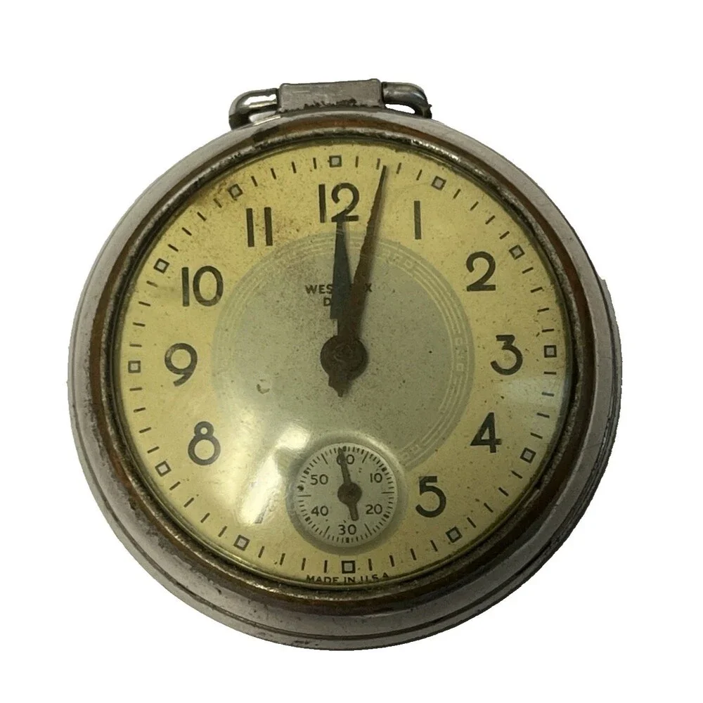 Vintage Westclox Pocket Watch Made USA w/ Tooled Leather Mexico Case Untested